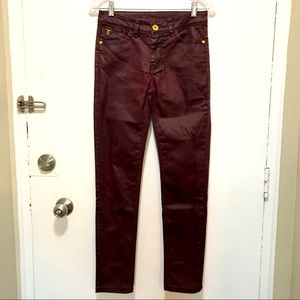 Tristan coated burgundy skinny jeans size 2